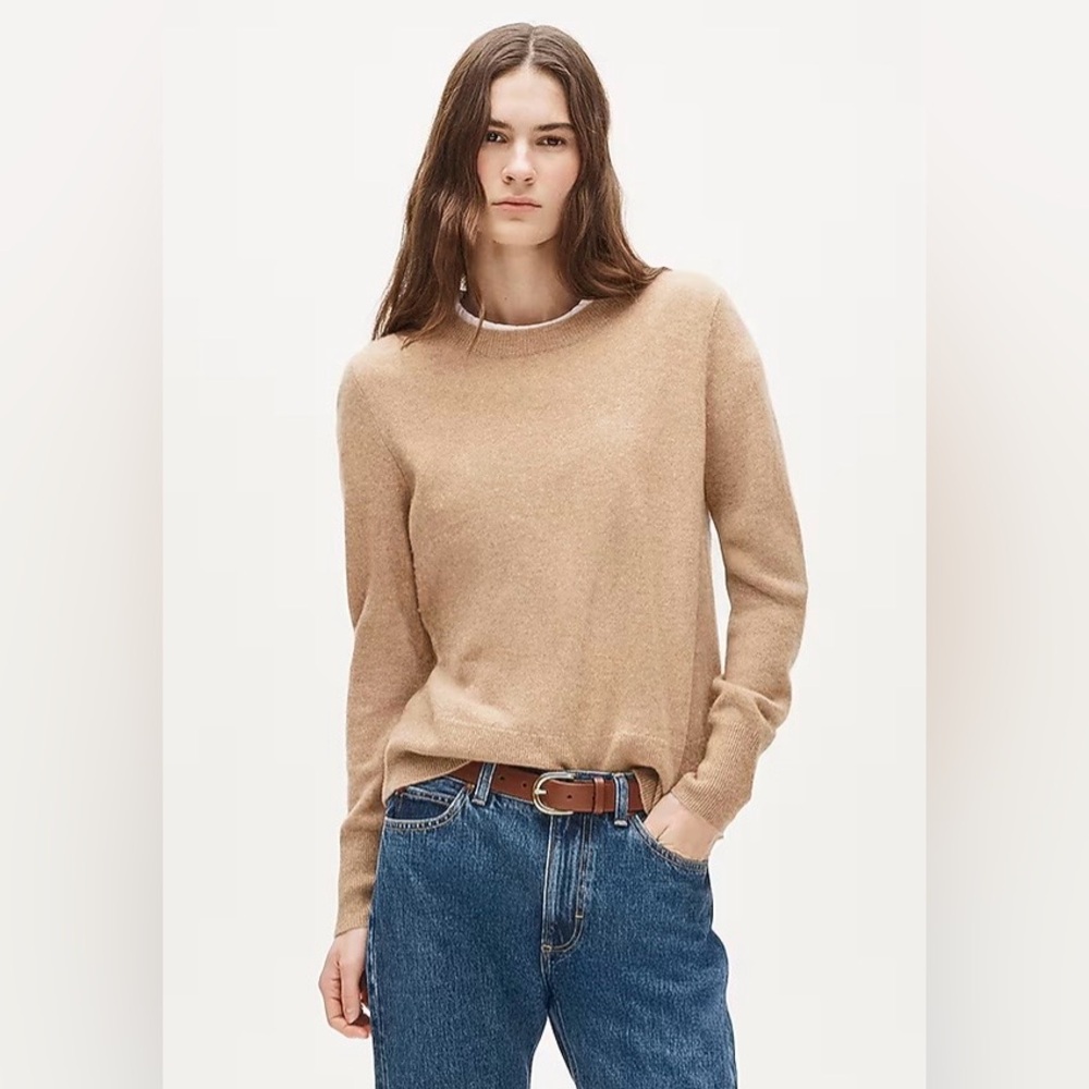 J.Crew Womens 100% Cashmere classic-fit crewneck sweater Hthr Camel color size M